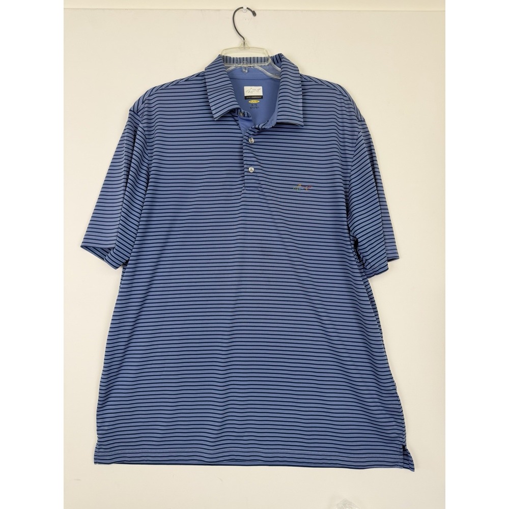 Greg Norman Polo Shirt Mens XL Blue  Stripe PlayDry Golf Performance Stretch
